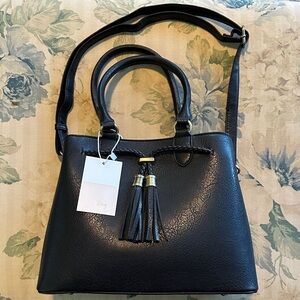 Le Bag Chic Black Tassel Satchel Purse Bag NWT